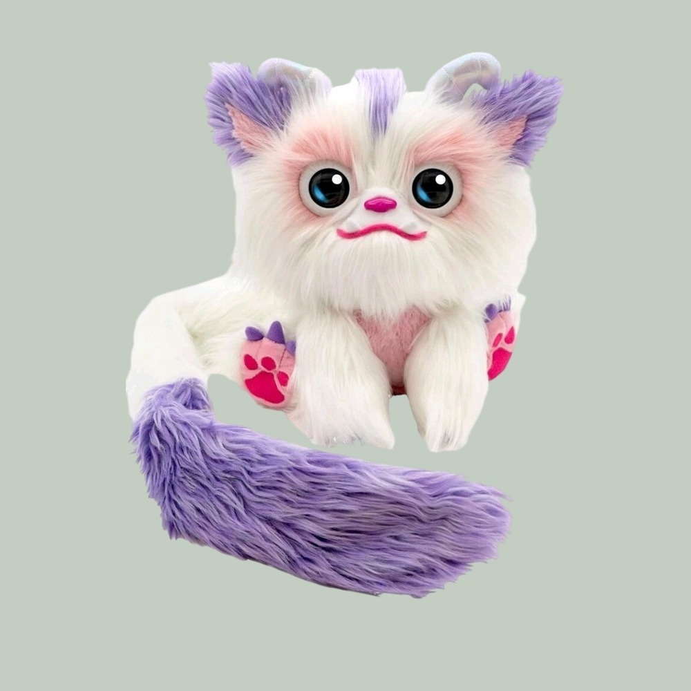 Furlings Curiously Cute Aspen Interactive Plush Toy White Purple 80+ Sounds
